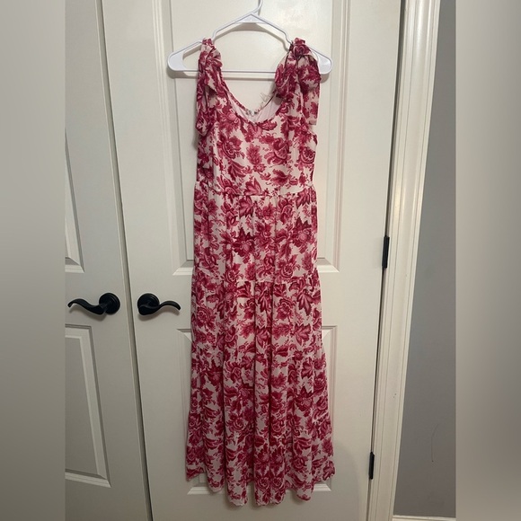 Entro Pink Faux Tie Shoulder Ruffle Tiered Maxi Dress Size Small - Picture 3 of 10